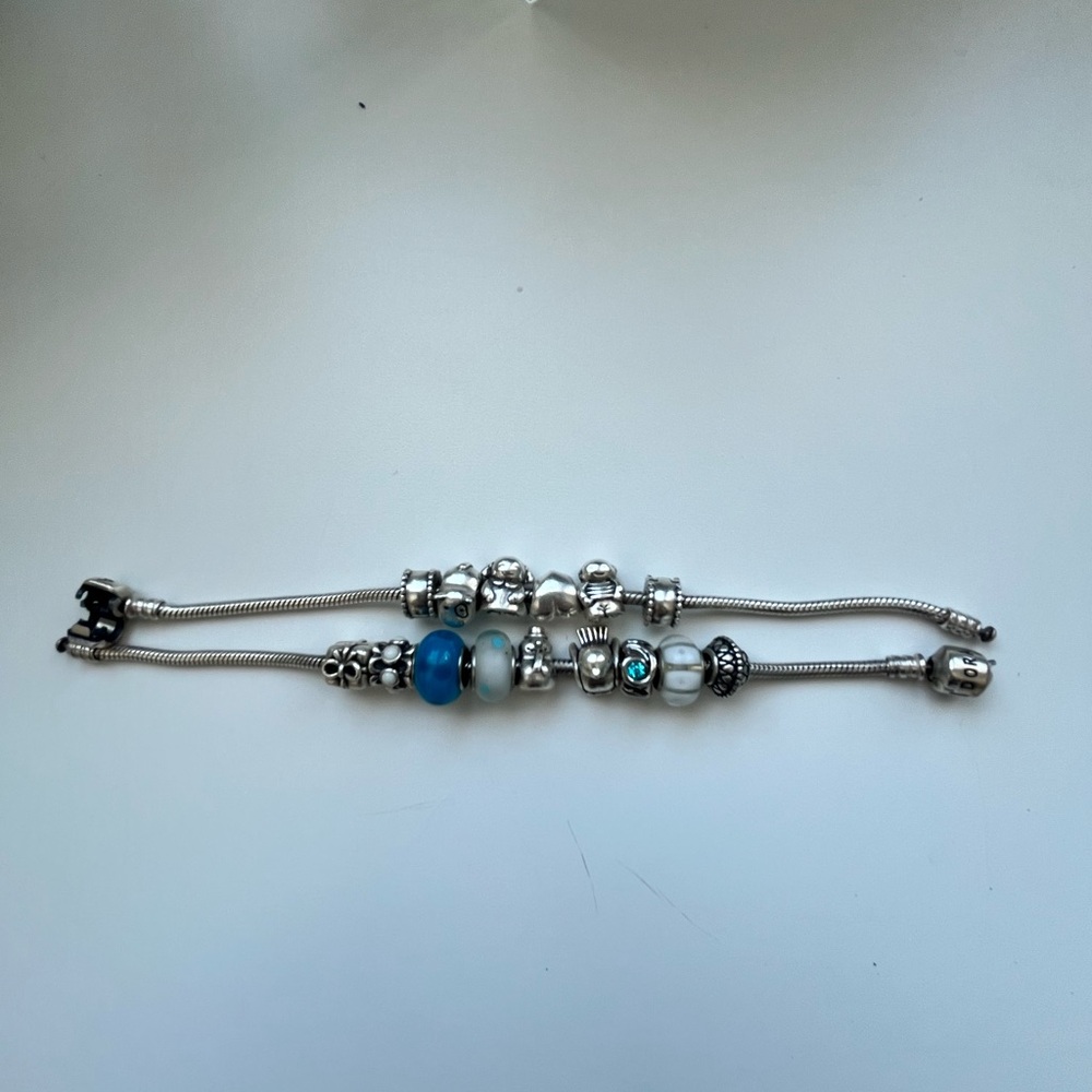 Pandora 2 Bracelets Silver with 11 charms and 4 spacers
